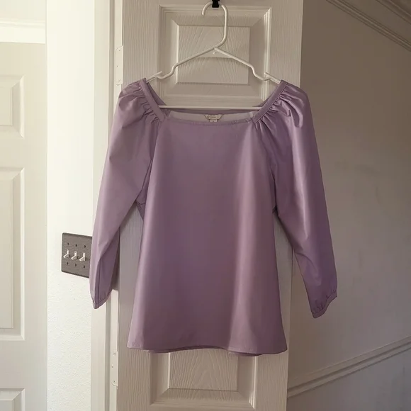 Lavender Faux Leather 3/4 Sleeve Top - Picture 3 of 4